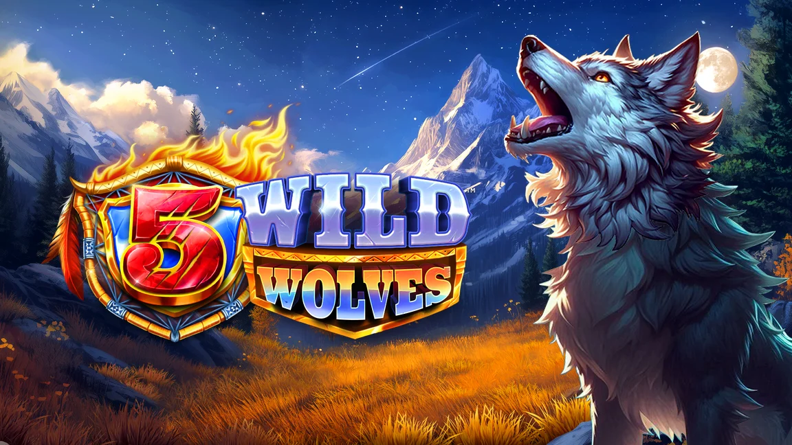 The promotional header for 5 Wild Wolves, an online slot game on Betty.ca.