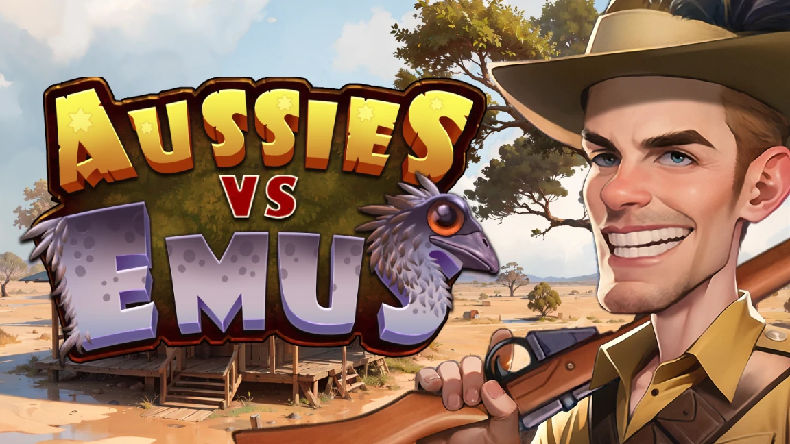 The promotional header for Aussies Vs Emus, an online slot game on Betty.ca.