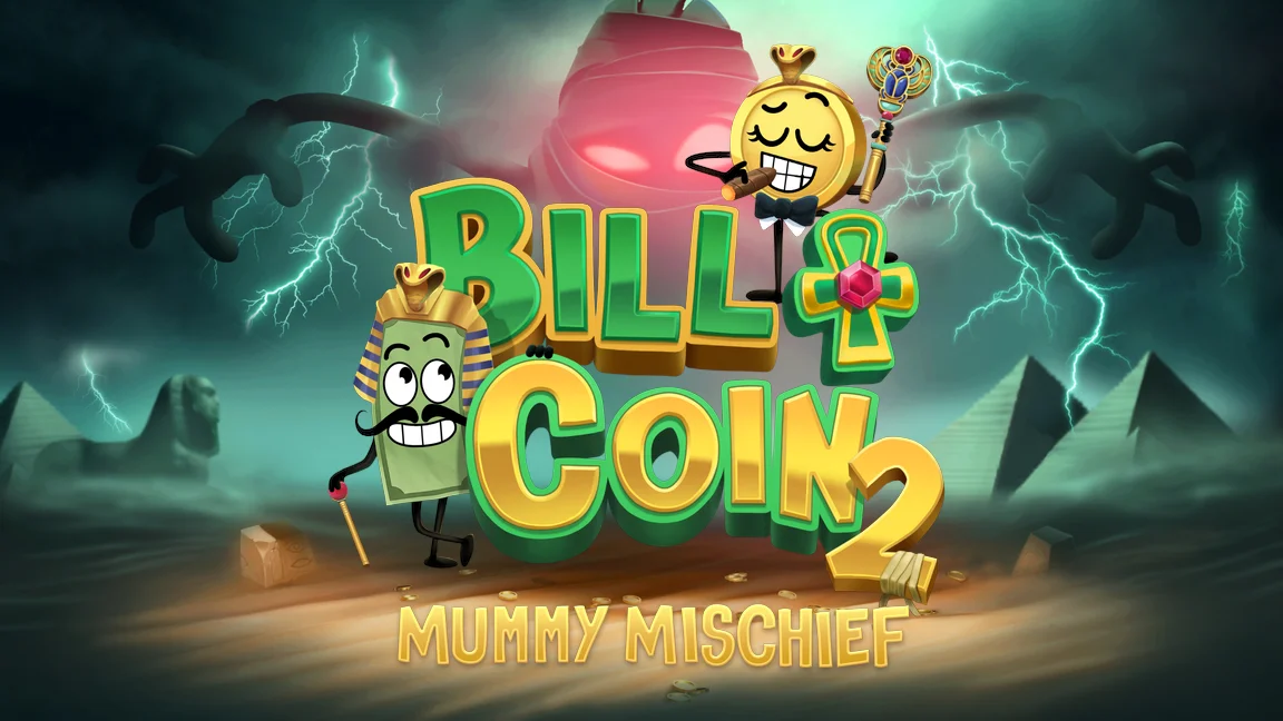The promotional header for Bill & Coin 2: Mummy Mischief, an online slot game on Betty.ca.