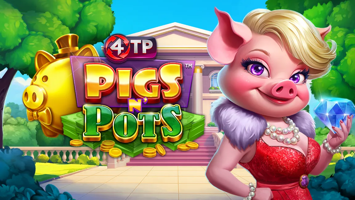 The promotional header for Pigs N’ Pots, an online slot game on Betty.ca.