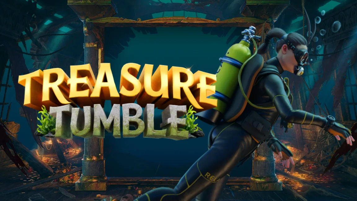 The promotional header for Treasure Tumble, an online slot game on Betty.ca.