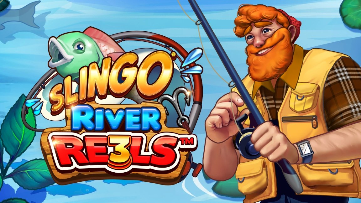 The promotional header for Slingo River Re3ls, an online slot game on Betty.ca.