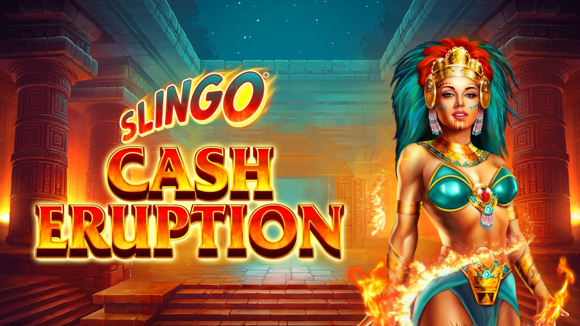 The promotional header for Slingo Cash Eruption, an online slot game on Betty.ca.