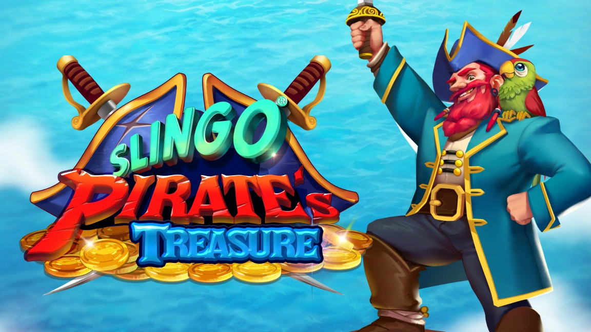 The promotional header for Slingo Pirates Treasure, an online slot game on Betty.ca.