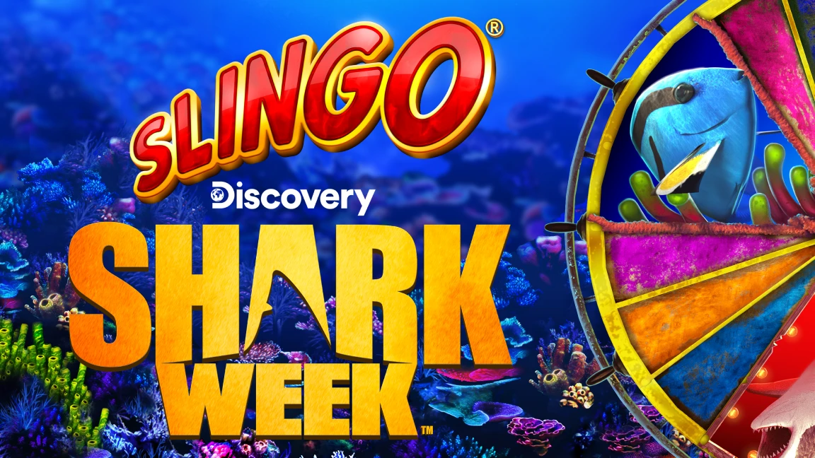 The promotional header for Slingo Shark Week, an online slot game on Betty.ca.