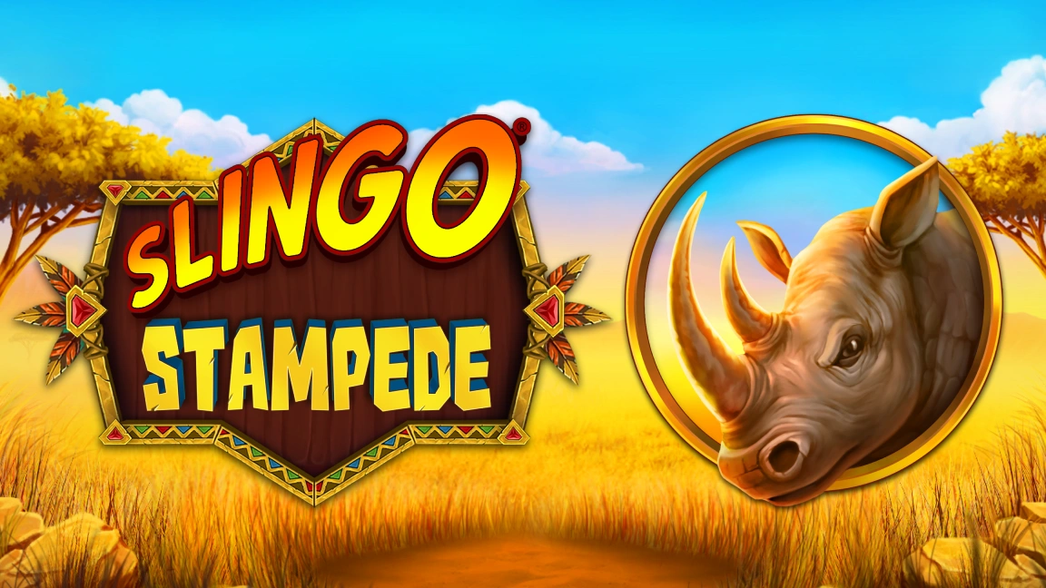 The promotional header for Slingo Stampede, an online slot game on Betty.ca.
