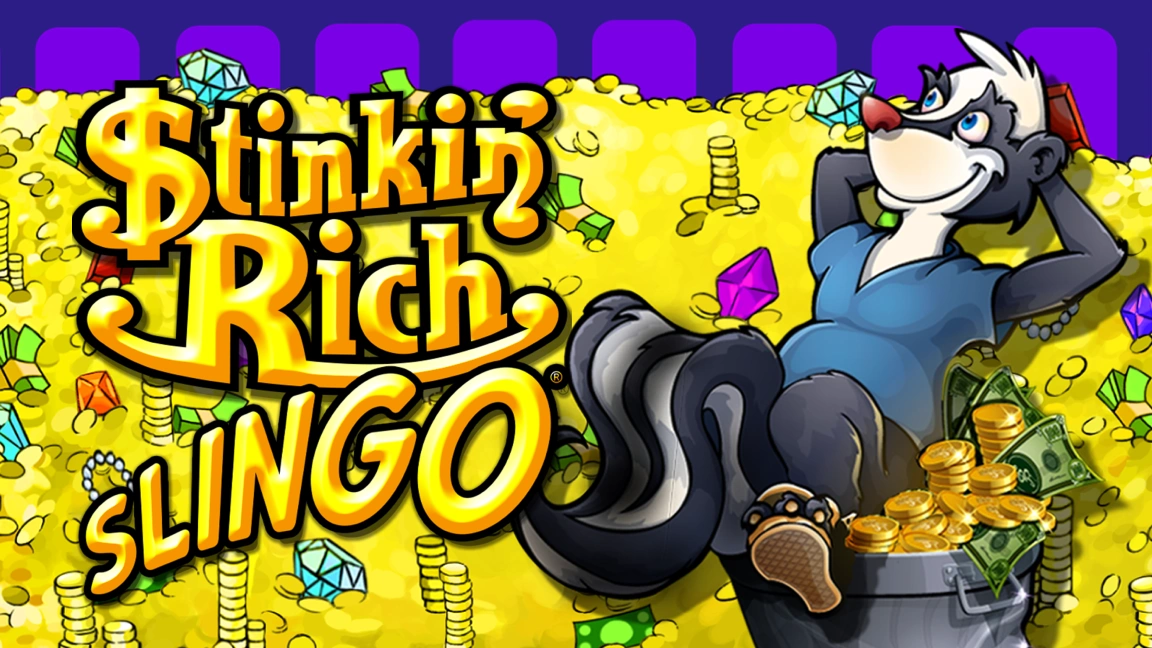 The promotional header for Stinkin Rich Slingo, an online slot game on Betty.ca.