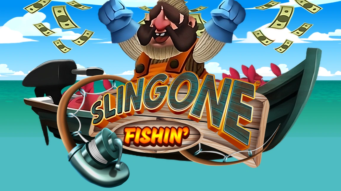 The promotional header for Slingone Fishin’, an online slot game on Betty.ca.