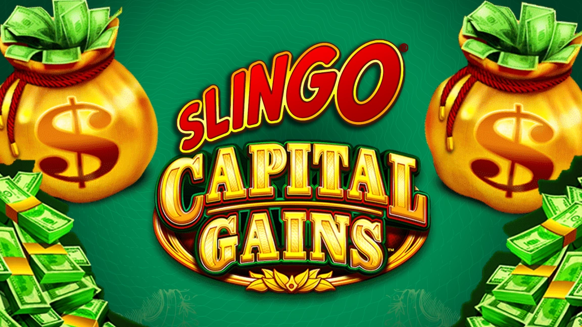 The promotional header for Slingo&nbsp;Capital Gains, an online slot game on Betty.ca.