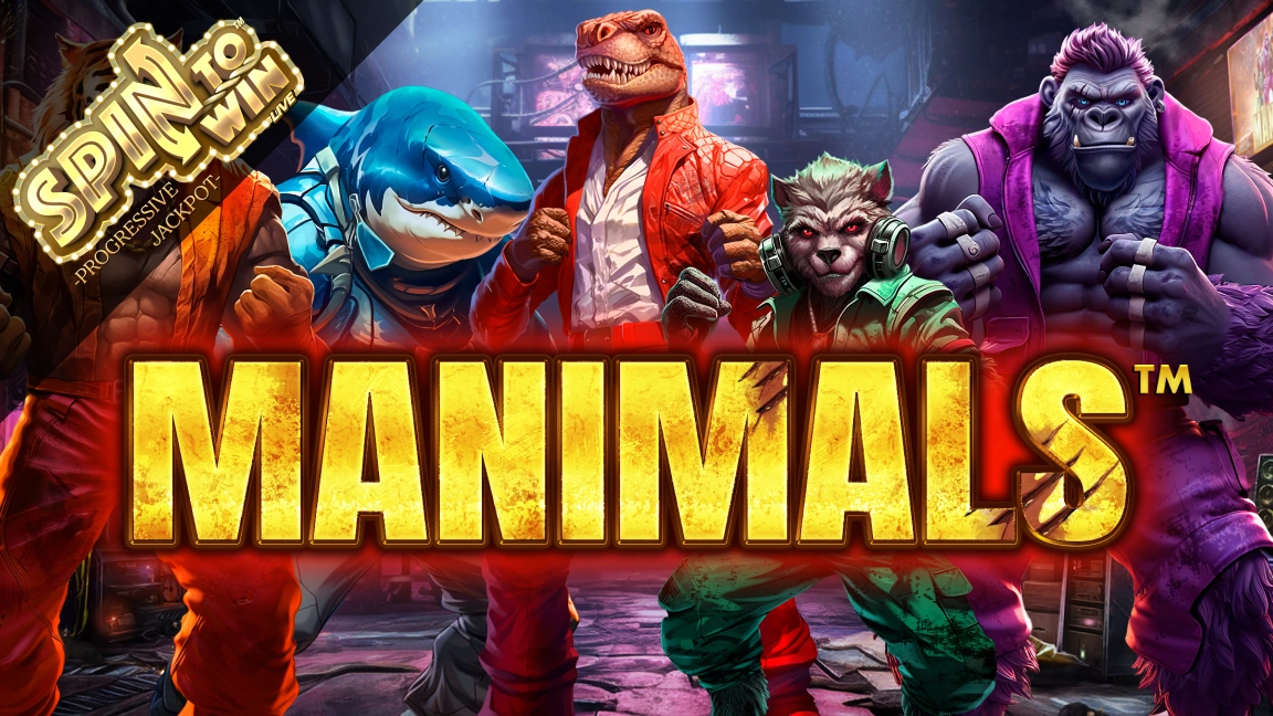 The promotional header for Manimals™, an online slot game on Betty.ca.