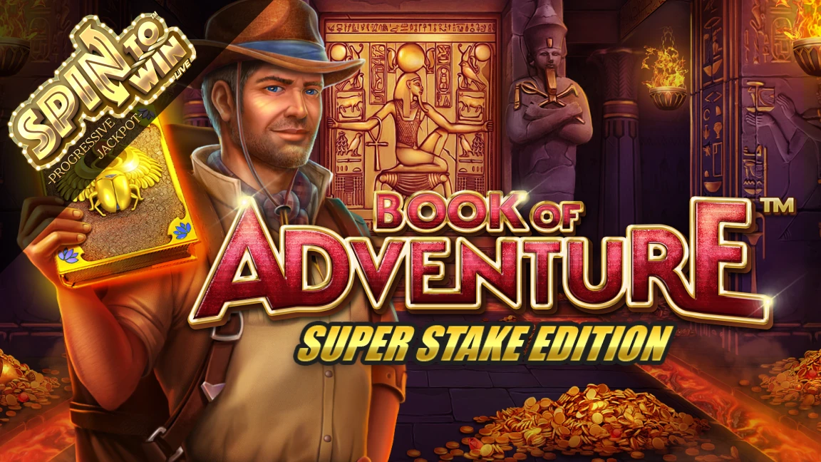 The promotional header for Book of Adventure™ Super Stake Edition, an online slot game on Betty.ca.