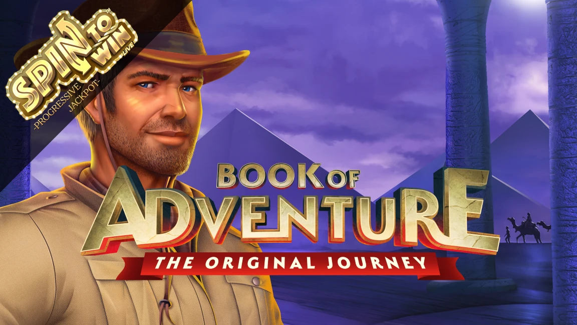 The promotional header for Book of Adventure, an online slot game on Betty.ca.