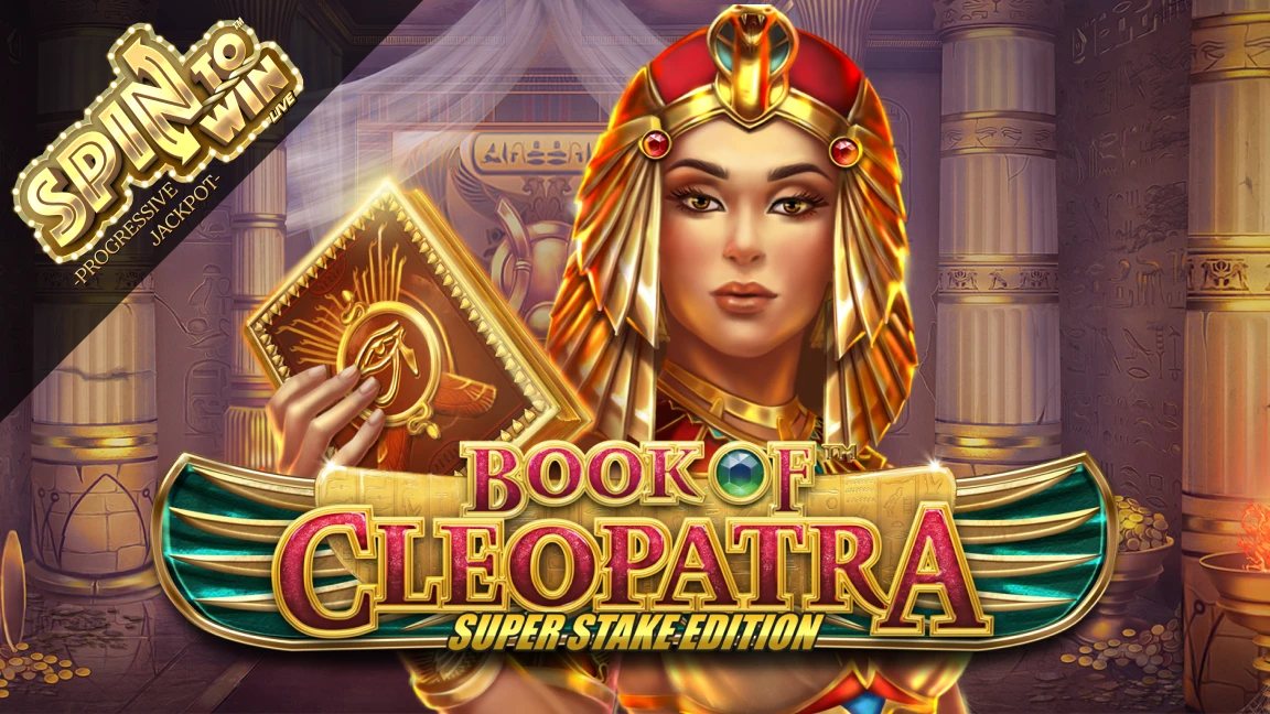 The promotional header for Book of™ Cleopatra Super Stake Edition, an online slot game on Betty.ca.