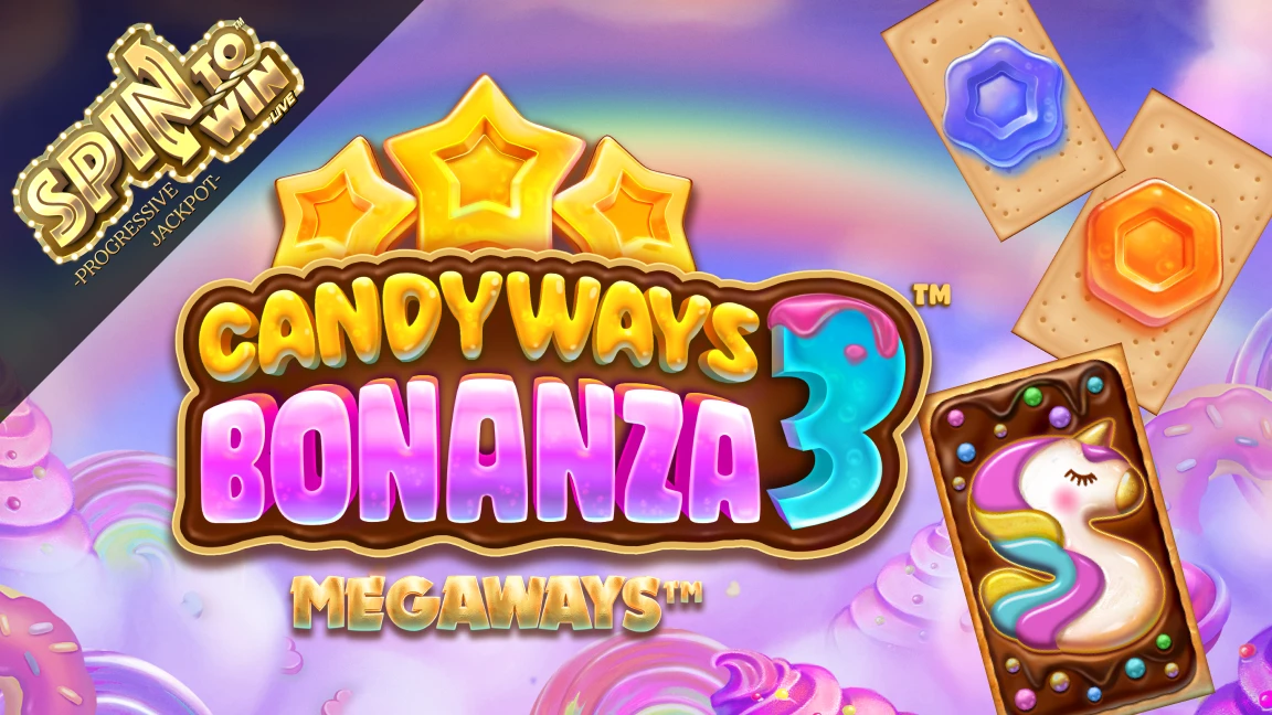 The promotional header for Candyways Bonanza 3 Megaways™, an online slot game on Betty.ca.