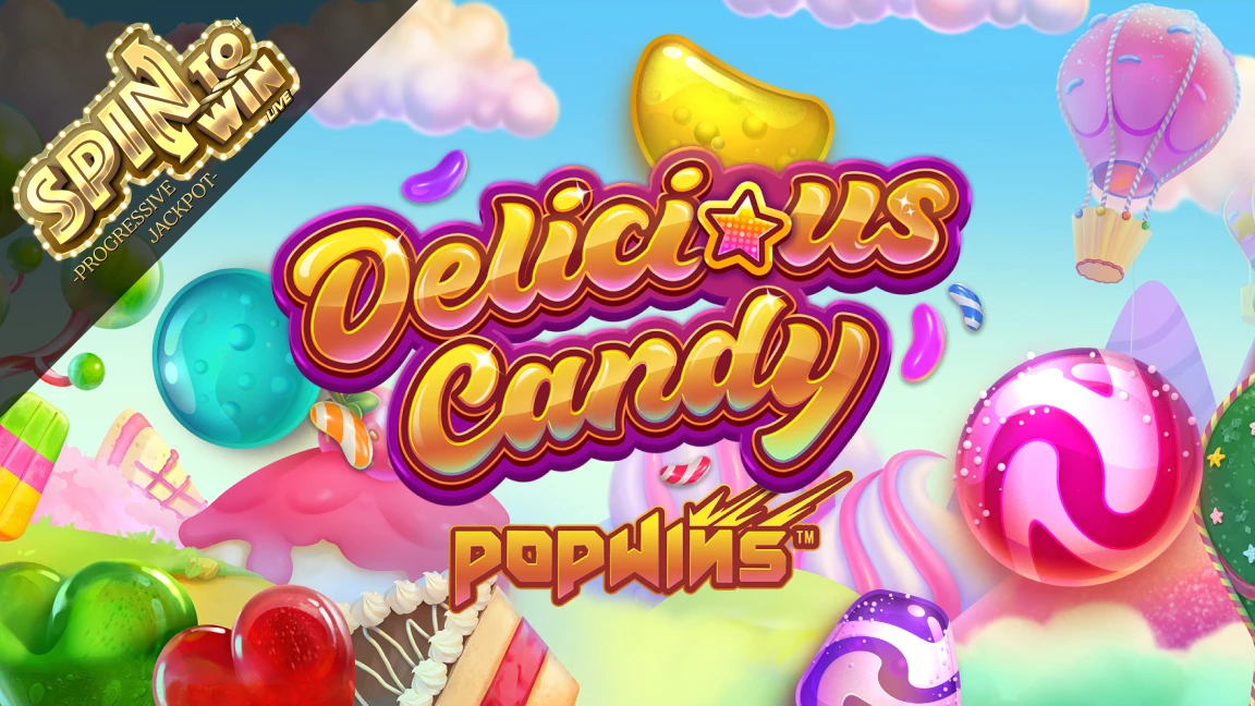 The promotional header for Delicious Candy Popwins™, an online slot game on Betty.ca.