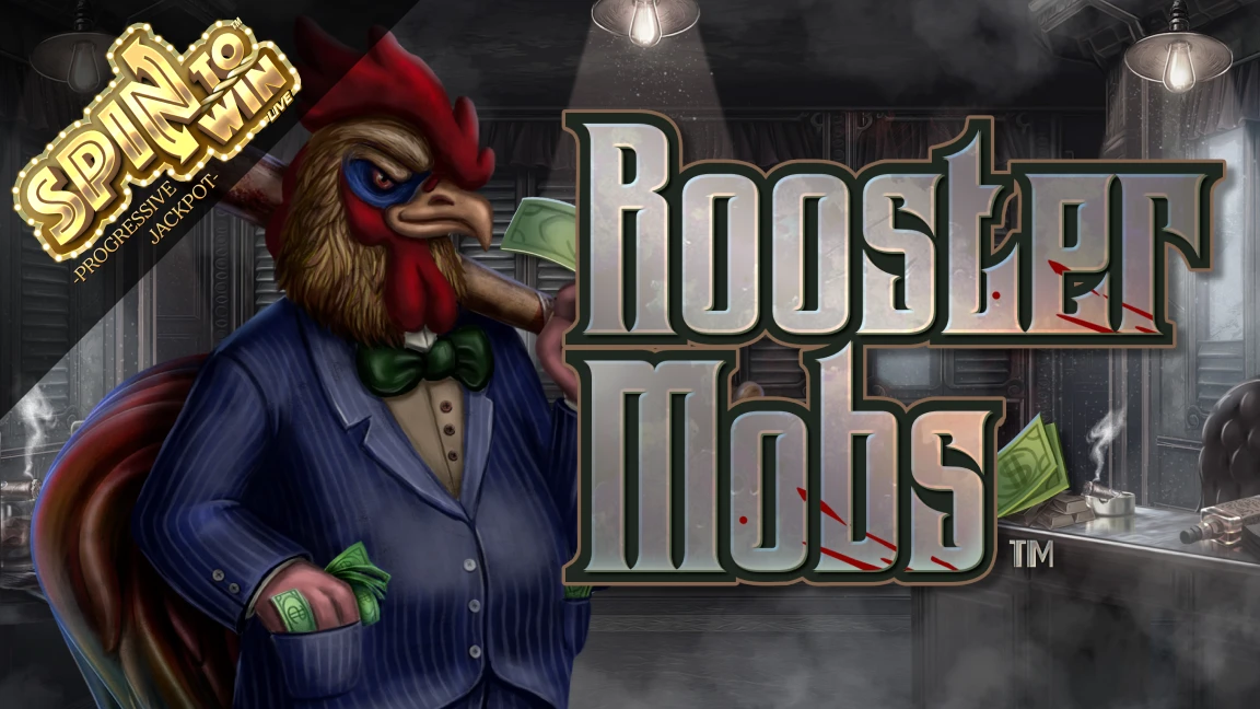 The promotional header for Rooster Mobs, an online slot game on Betty.ca.