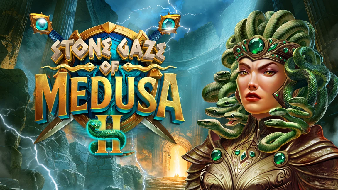 The promotional header for Stone Gaze of Medusa 2, an online slot game on Betty.ca.