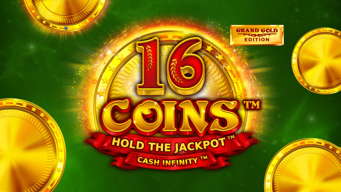 The promotional header for 16 Coins™ Grand Gold Edition, an online slot game on Betty.ca.
