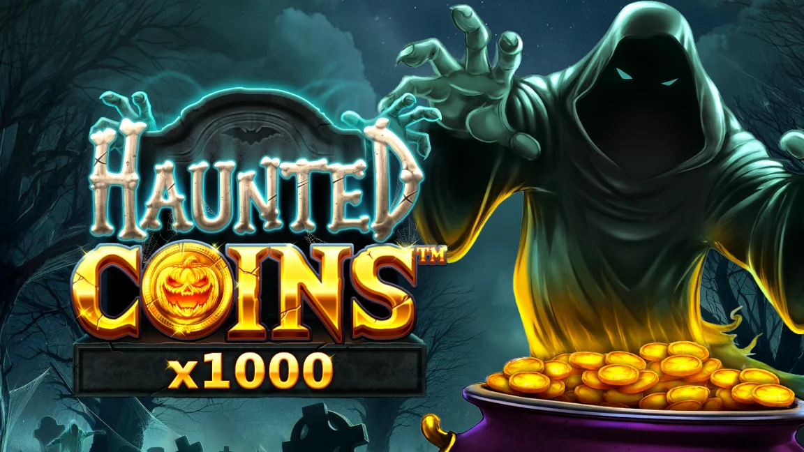 The promotional header for Haunted Coins™ x1000, an online slot game on Betty.ca.