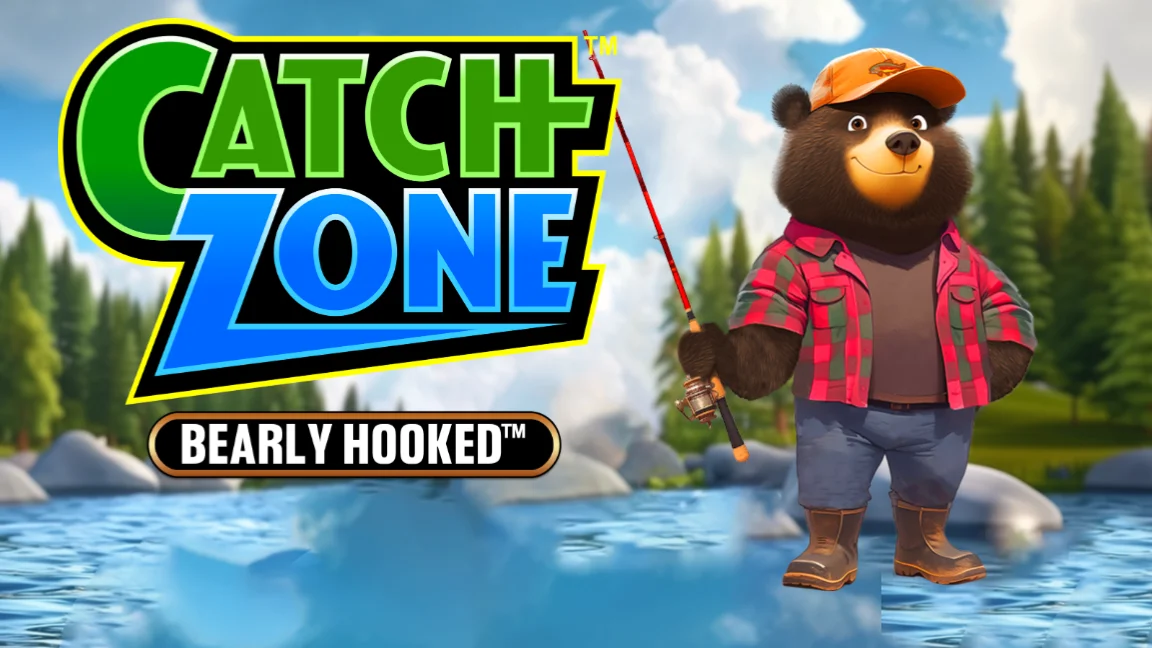 The promotional header for Catch Zone Bearly Hooked, an online slot game on Betty.ca.