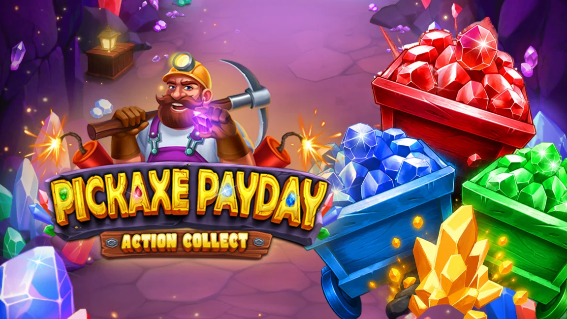 The promotional header for Pickaxe Payday: Action Collect, an online slot game on Betty.ca.