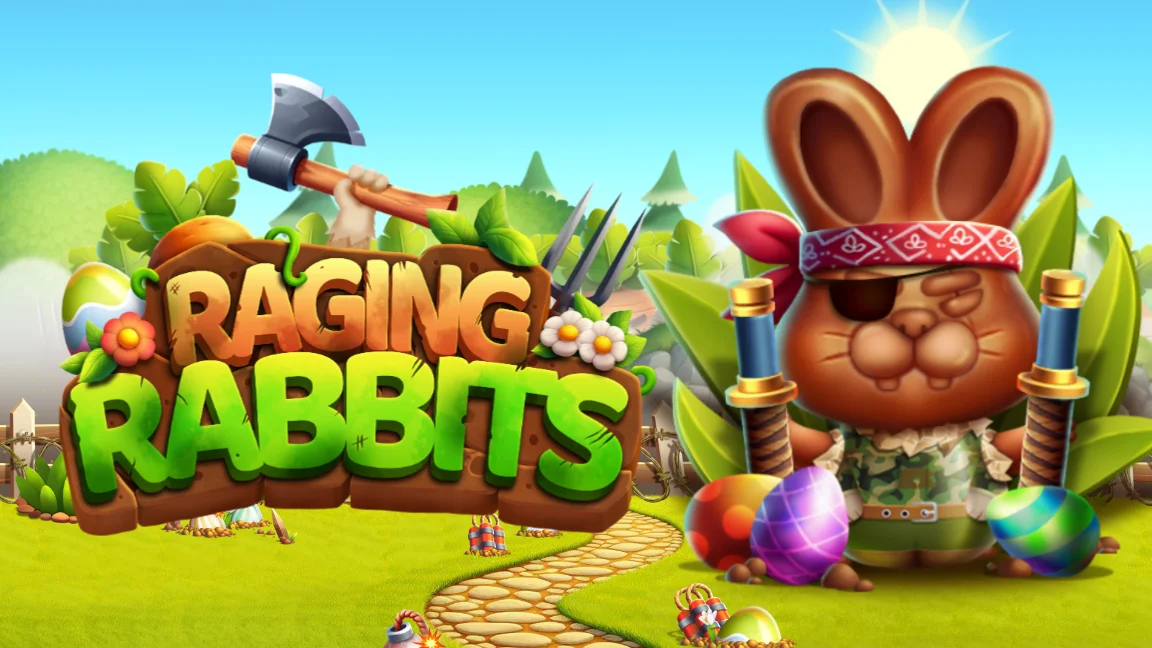 The promotional header for Raging Rabbits, an online slot game on Betty.ca.