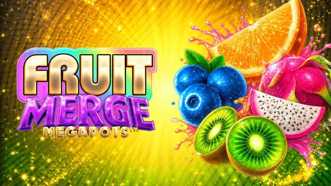 The promotional header for Fruit Merge Megapots, an online slot game on Betty.ca.