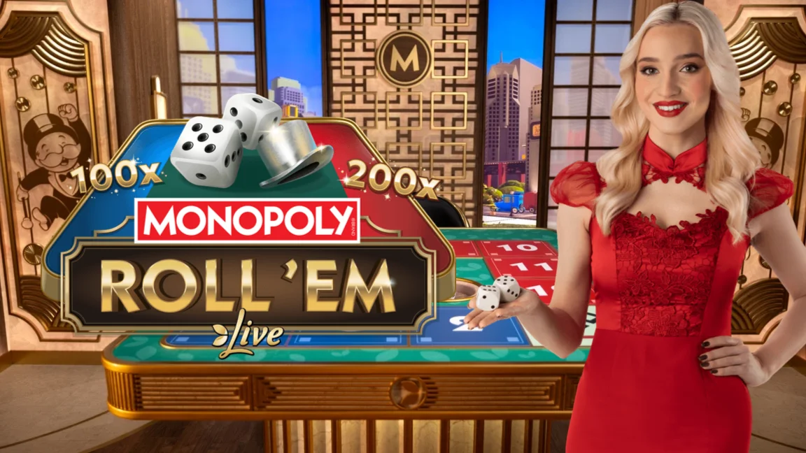 The promotional header for Monopoly Roll'em, an online slot game on Betty.ca.