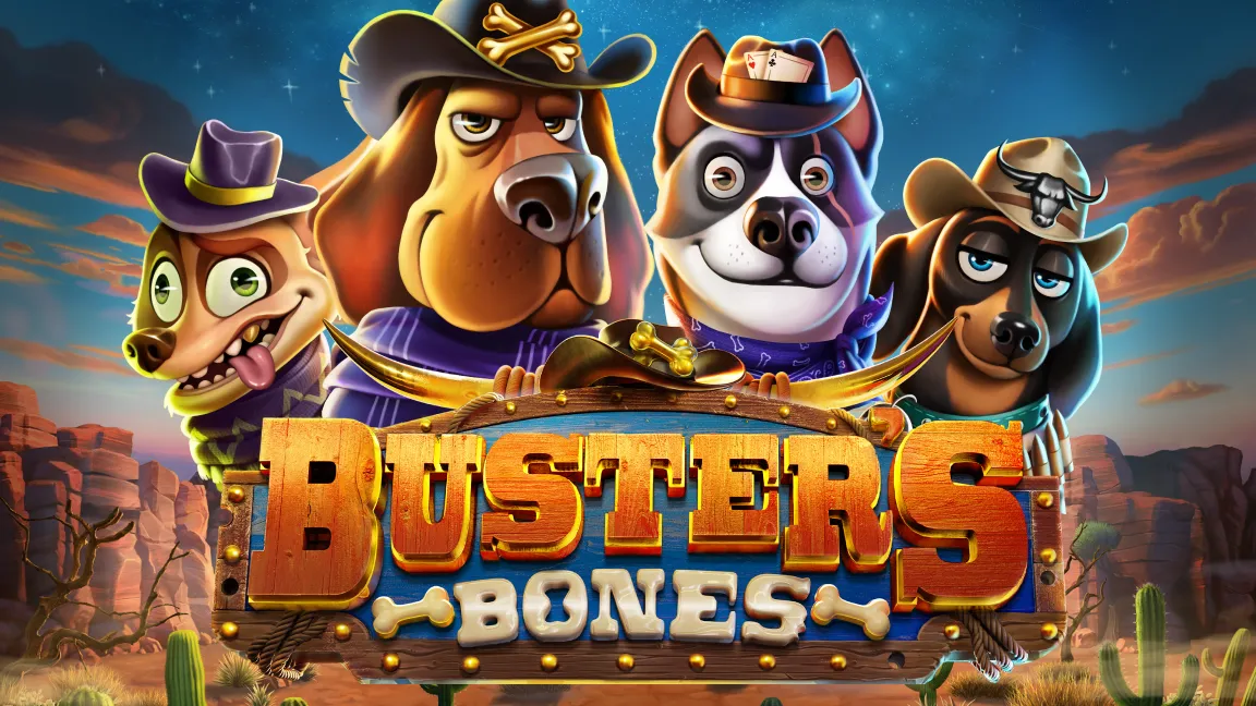 The promotional header for Buster's Bones™, an online slot game on Betty.ca.