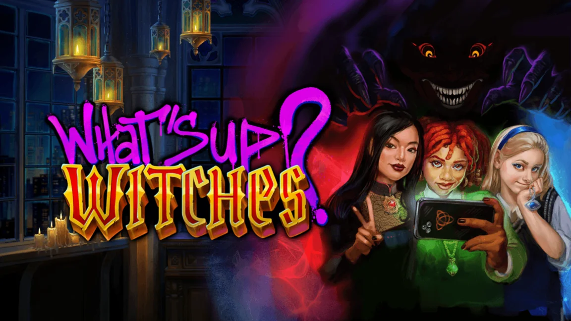 The promotional header for What’s Up? Witches, an online slot game on Betty.ca.