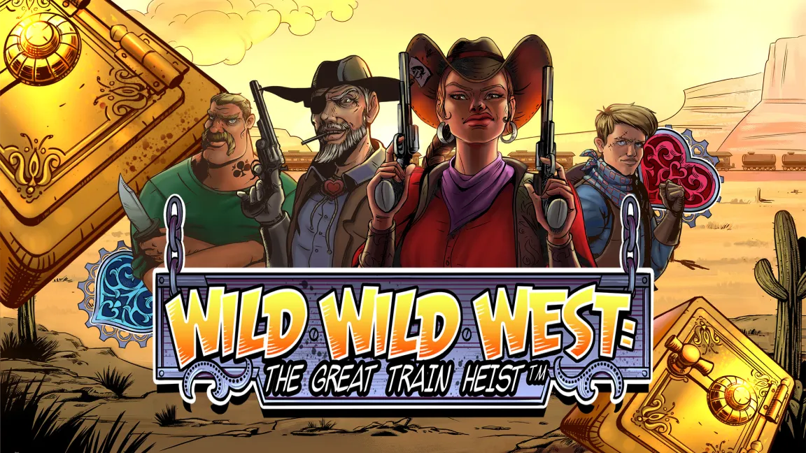 The promotional header for Wild Wild West: The Great Train Heist™, an online slot game on Betty.ca.