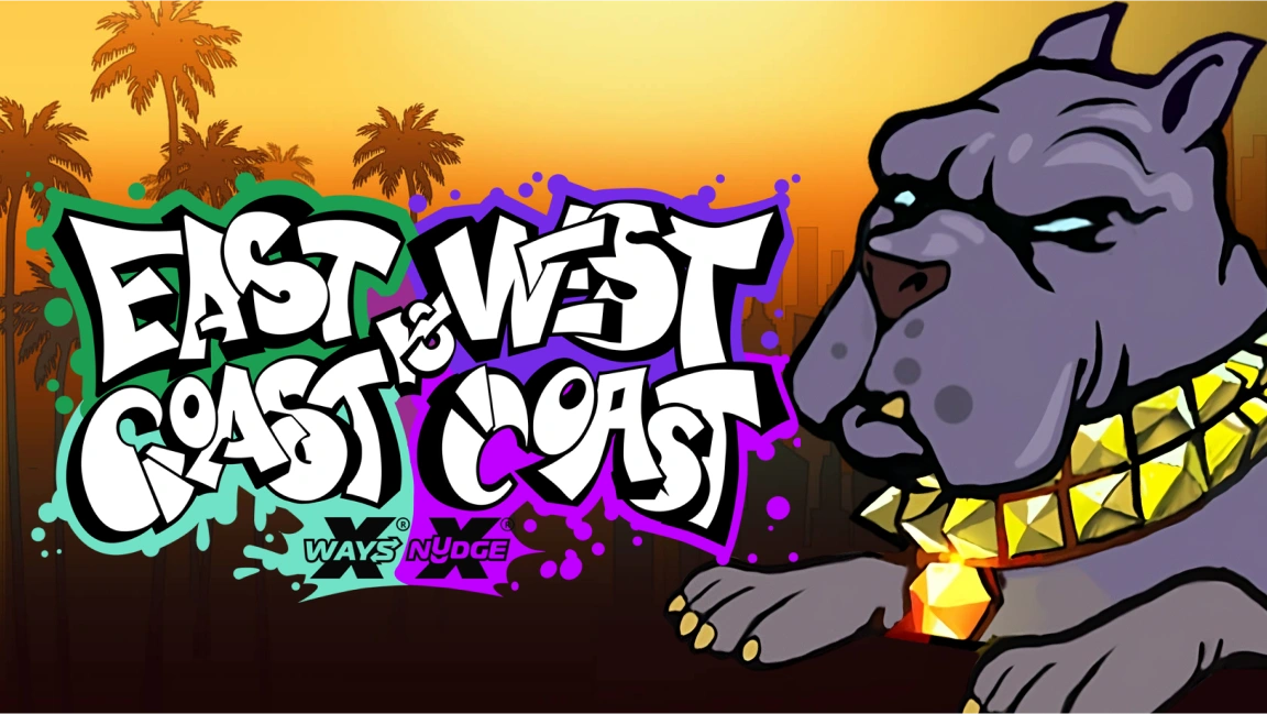 The promotional header for East Coast vs West Coast, an online slot game on Betty.ca.
