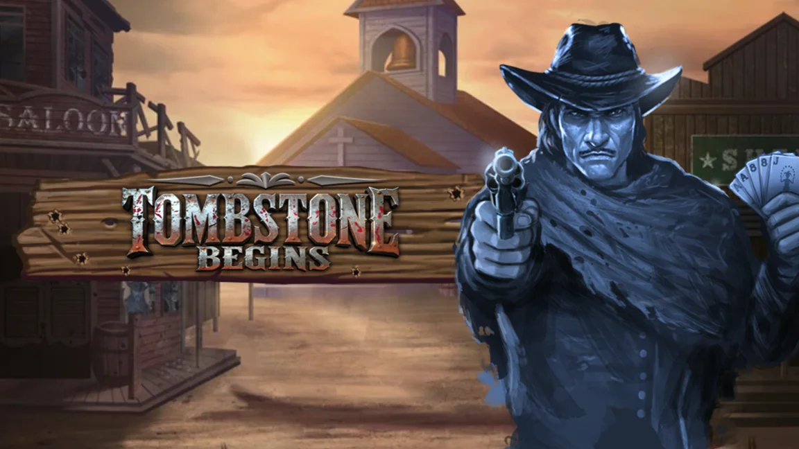 The promotional header for Tomstone Begins, an online slot game on Betty.ca.