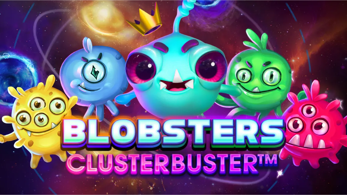 The promotional header for Blobsters Clusterbuster, an online slot game on Betty.ca.