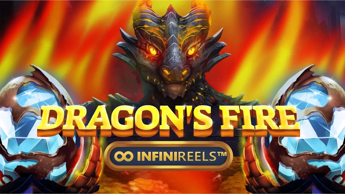 The promotional header for Dragon’s Fire Infinireels, an online slot game on Betty.ca.