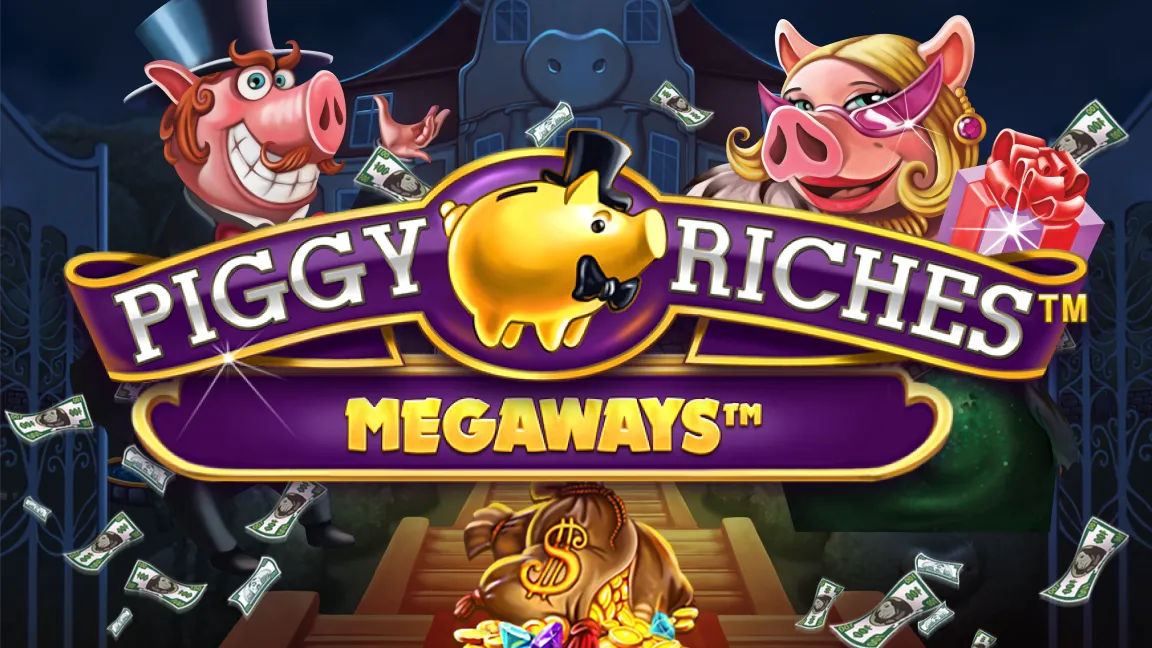 The promotional header for Piggy Riches MegaWays™, an online slot game on Betty.ca.