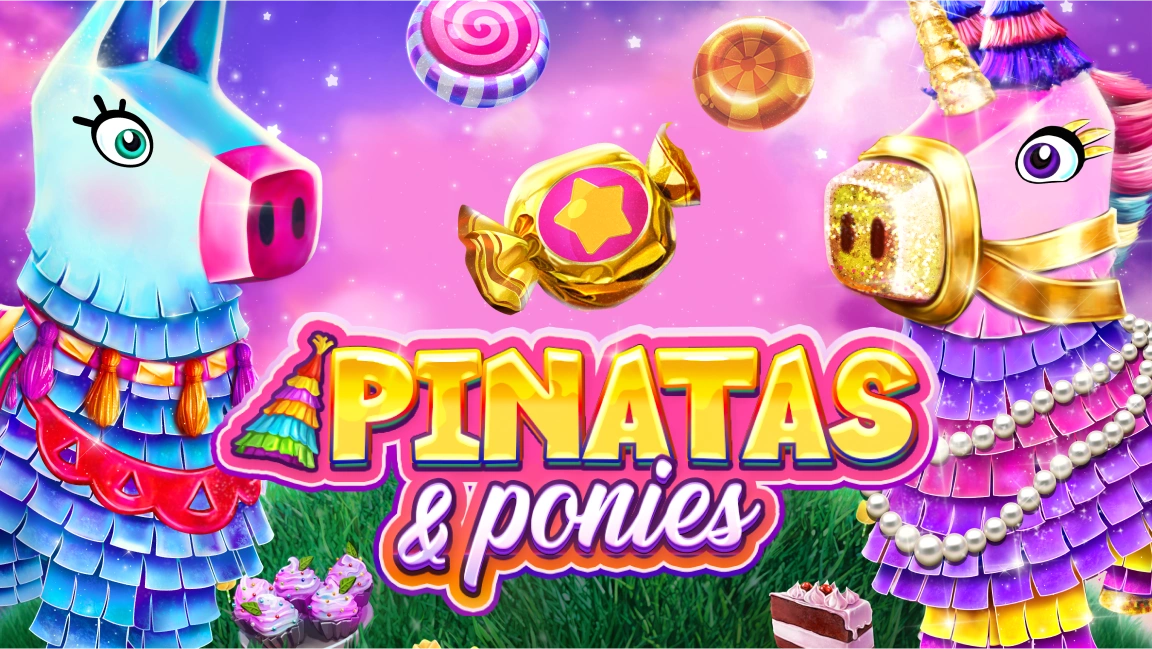 The promotional header for Pinatas & Ponies, an online slot game on Betty.ca.