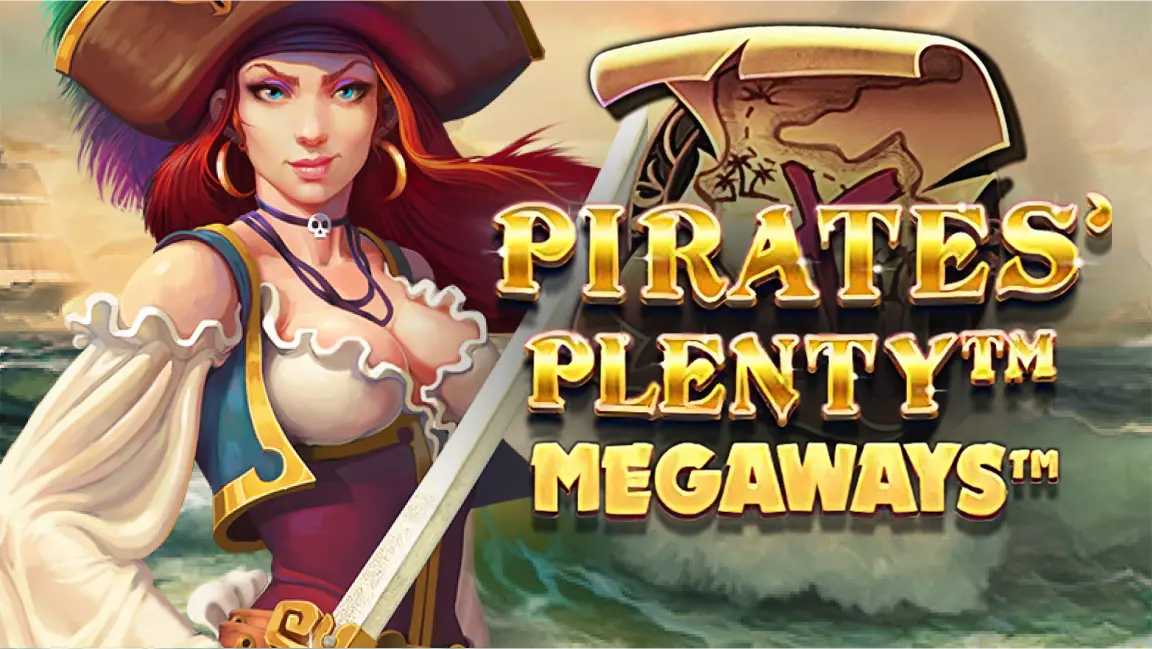The promotional header for Pirates’ Plenty Megaways, an online slot game on Betty.ca.