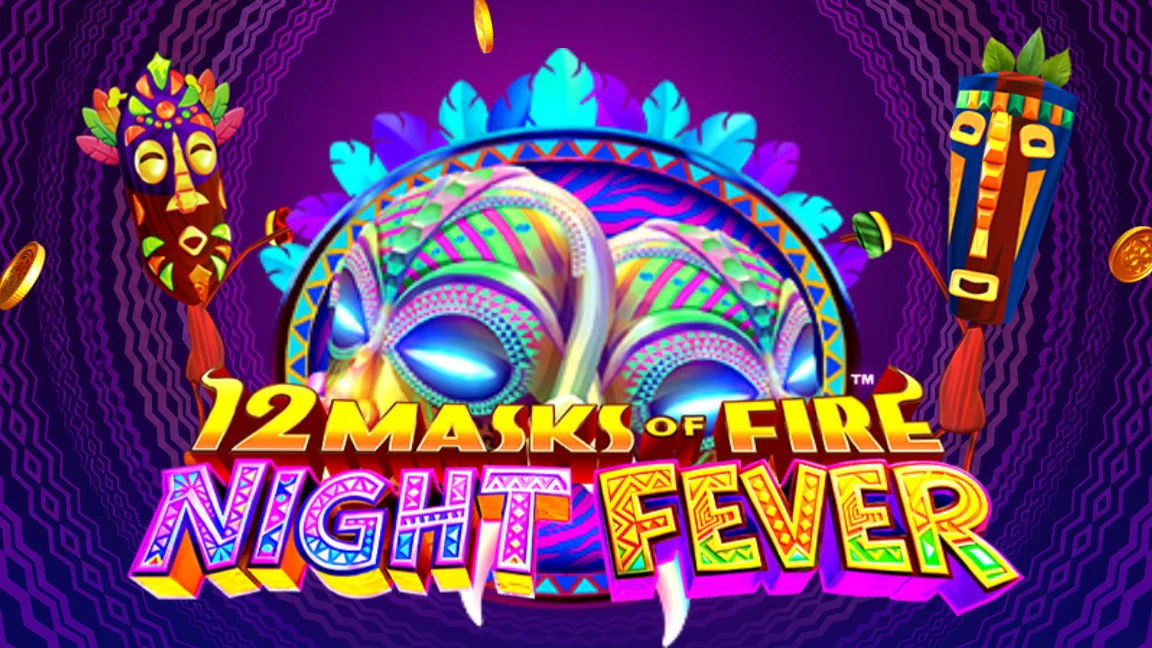 The promotional header for 12 Masks of Fire: Night Fever™, an online slot game on Betty.ca.