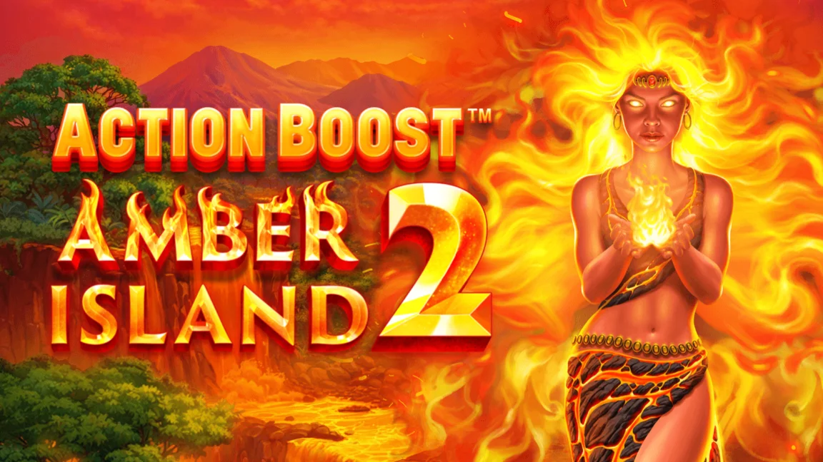 The promotional header for Action Boost™ Amber Island 2, an online slot game on Betty.ca.