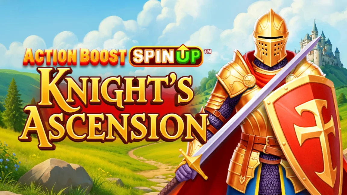 The promotional header for Action Boost SpinUP™ Knight's Ascension, an online slot game on Betty.ca.