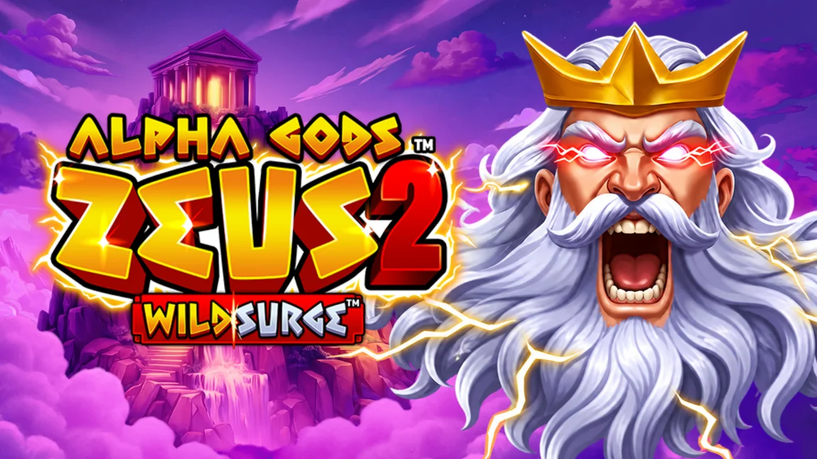 The promotional header for Alpha Gods Zeus 2 Wild Surge™, an online slot game on Betty.ca.
