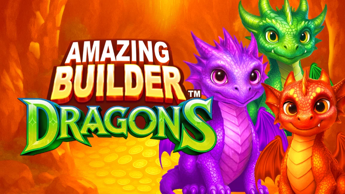 The promotional header for Amazing Builder™ Dragons, an online slot game on Betty.ca.