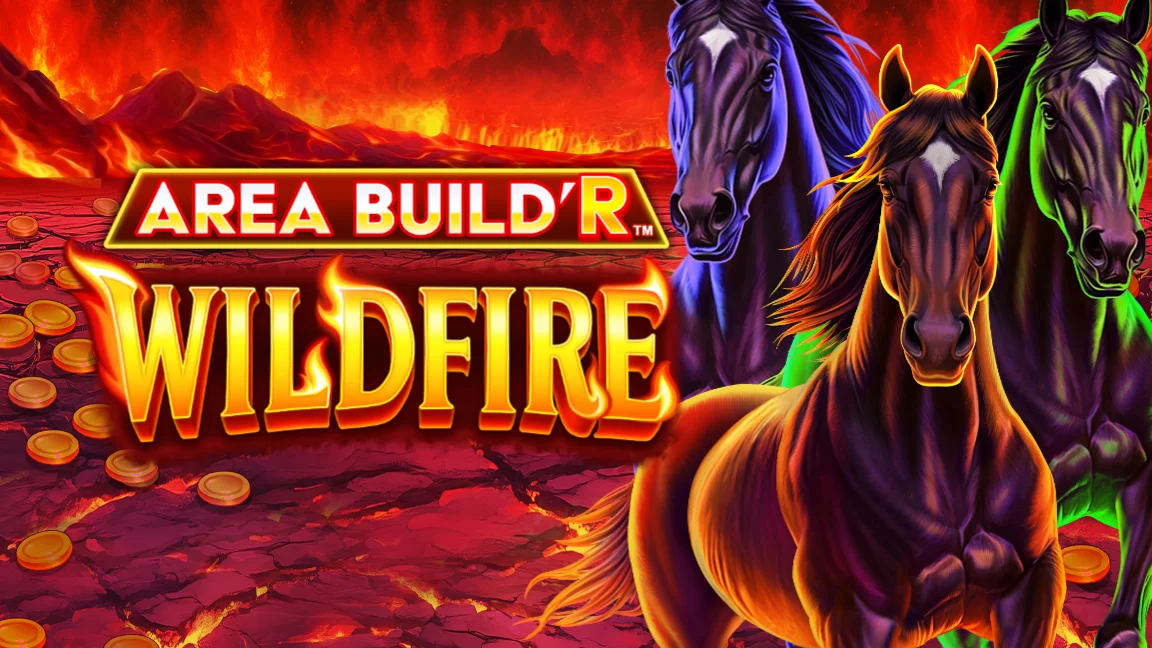 The promotional header for Area Build'R™ Wildfire, an online slot game on Betty.ca.