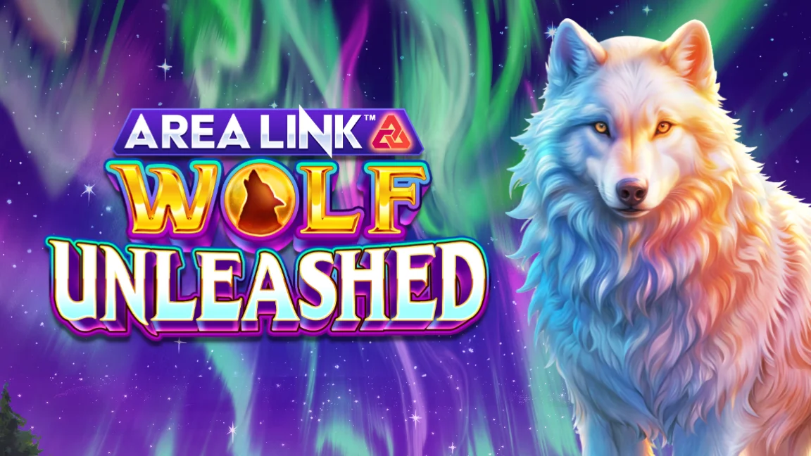 The promotional header for Area Link™ Wolf Unleashed, an online slot game on Betty.ca.