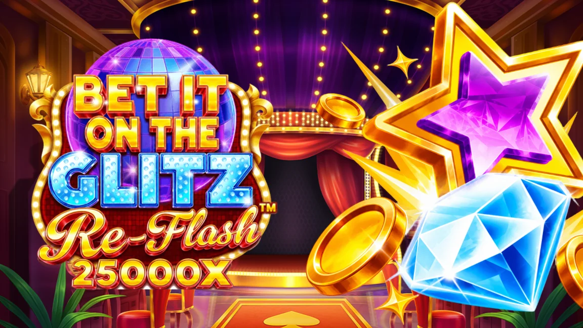 The promotional header for Bet It on the Glitz Re-Flash™, an online slot game on Betty.ca.