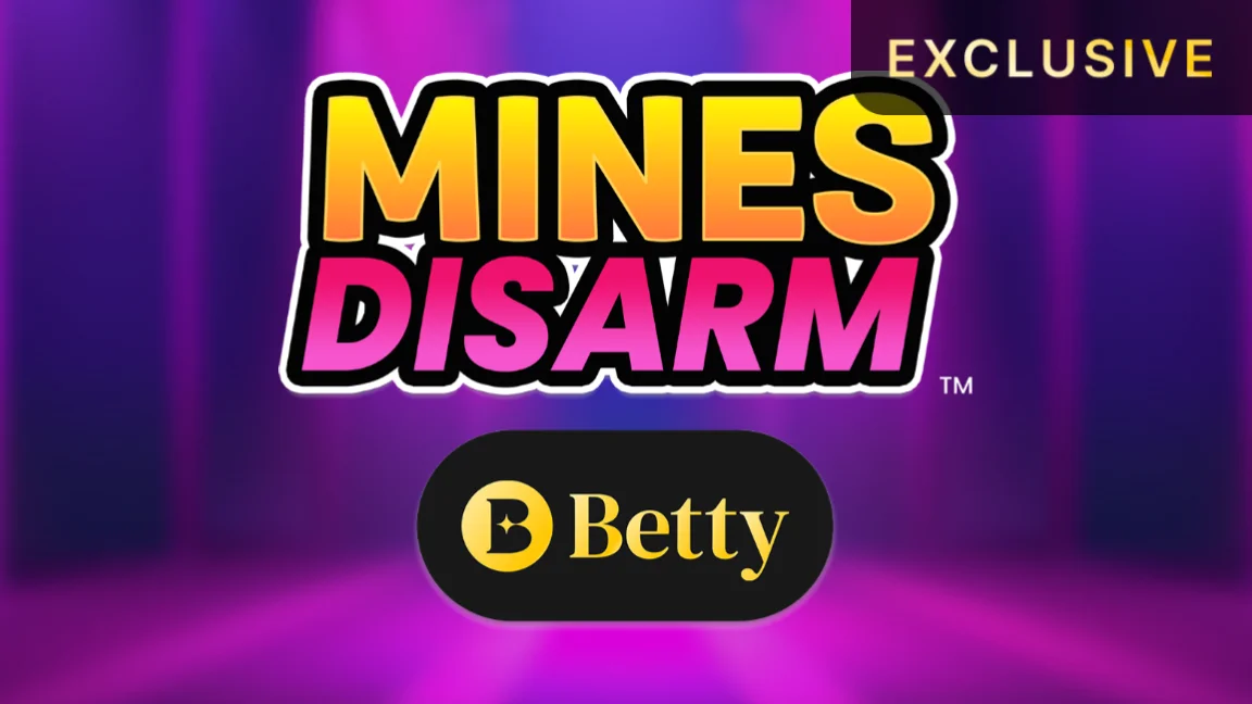 The promotional header for Betty Mines Disarm, an online slot game on Betty.ca.