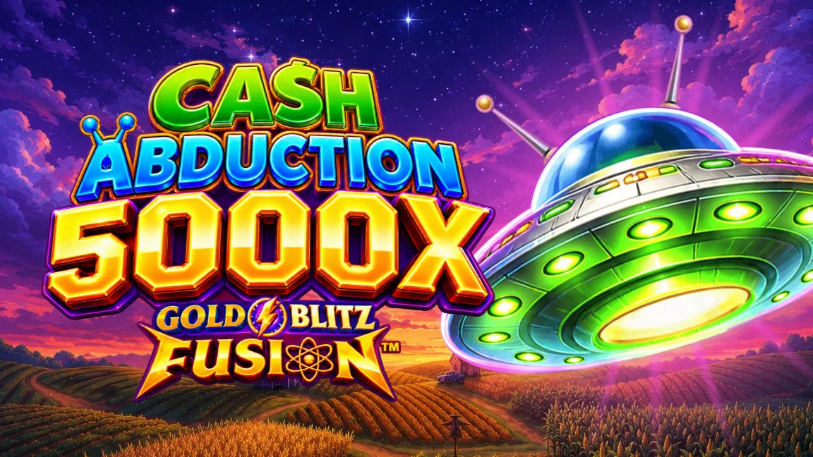 The promotional header for Cash Abduction 5000X Gold Blitz Fusion™, an online slot game on Betty.ca.