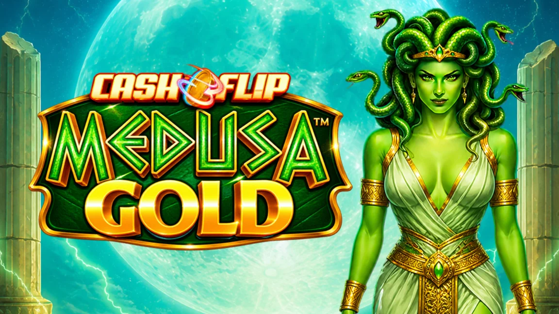 The promotional header for Cash Flip Medusa Gold™, an online slot game on Betty.ca.