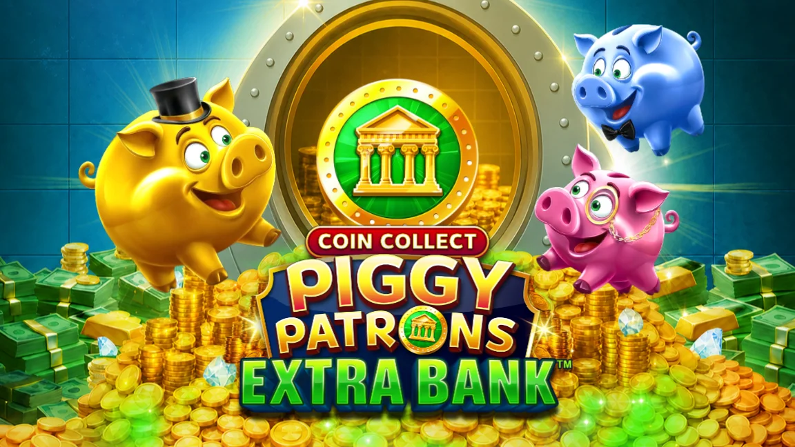 The promotional header for Coin Collect: Piggy Patrons™ Extra Bank™, an online slot game on Betty.ca.